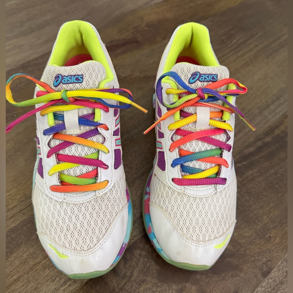 Asics Women’s White Running Shoes with Purple, Mint & Neon Accents Size 7.5 - Picture 2 of 5